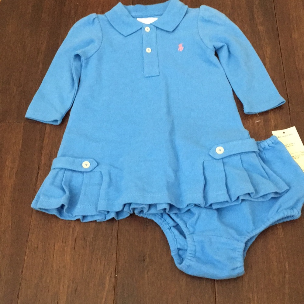 NWT Ralph Lauren Long Sleeve Blue Dress Size 9 mo